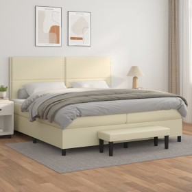 Cama box spring con colchón cuero sintético crema 200x200 cm de vidaXL, Camas y somieres - Ref: Foro24-3137625, Precio: 738,9...