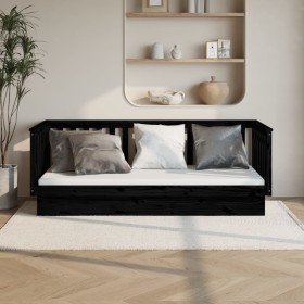 Solid black pine wood sofa bed 90x200 cm by vidaXL, Beds and slatted bases - Ref: Foro24-821568, Price: 174,99 €, Discount: %