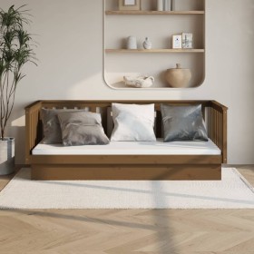 Honey brown solid pine wood sofa bed 90x200 cm by vidaXL, Beds and slatted bases - Ref: Foro24-821567, Price: 165,99 €, Disco...