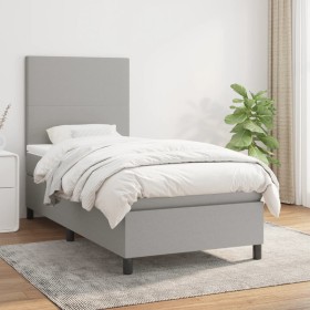 Box spring bed with light gray fabric mattress 90x200 cm by vidaXL, Beds and slatted bases - Ref: Foro24-3141585, Price: 339,...