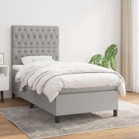 Box spring bed with light gray fabric mattress 90x200 cm by vidaXL, Beds and slatted bases - Ref: Foro24-3141985, Price: 363,...