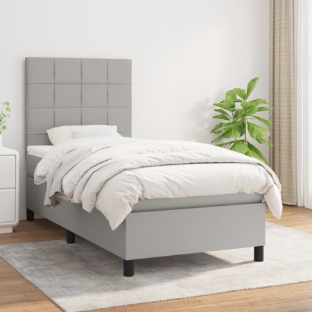 Cama box spring con colchón tela gris claro 90x200 cm de vidaXL, Camas y somieres - Ref: Foro24-3141745, Precio: 355,72 €, De...