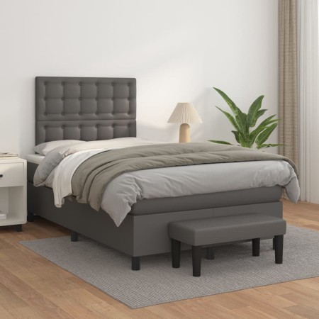 Cama box spring con colchón cuero sintético gris 120x200 cm de vidaXL, Camas y somieres - Ref: Foro24-3137657, Precio: 504,05...