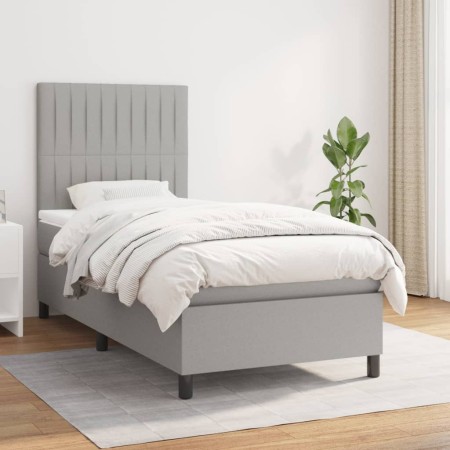 Box spring bed with light gray fabric mattress 90x200 cm by vidaXL, Beds and slatted bases - Ref: Foro24-3141905, Price: 353,...