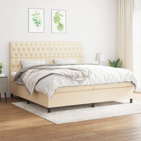 Box spring bed with cream fabric mattress 200x200 cm by vidaXL, Beds and slatted bases - Ref: Foro24-3142046, Price: 732,79 €...