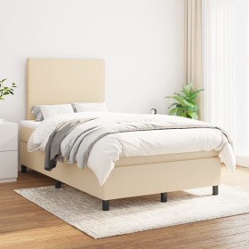 Box spring bed with cream fabric mattress 120x200 cm by vidaXL, Beds and slatted bases - Ref: Foro24-3141606, Price: 431,66 €...