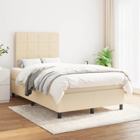 Box spring bed with cream fabric mattress 120x200 cm by vidaXL, Beds and slatted bases - Ref: Foro24-3141766, Price: 430,99 €...