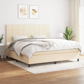 Box spring bed with cream fabric mattress 200x200 cm by vidaXL, Beds and slatted bases - Ref: Foro24-3141806, Price: 677,99 €...