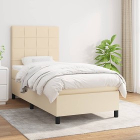 Box spring bed with cream fabric mattress 100x200 cm by vidaXL, Beds and slatted bases - Ref: Foro24-3141758, Price: 391,99 €...