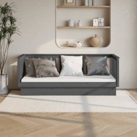 Gray solid pine wood sofa bed 90x190 cm by vidaXL, Beds and slatted bases - Ref: Foro24-821581, Price: 169,99 €, Discount: %