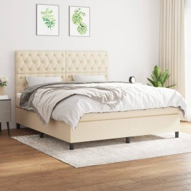 Box spring bed with cream fabric mattress 160x200 cm by vidaXL, Beds and slatted bases - Ref: Foro24-3142030, Price: 619,47 €...