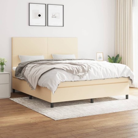 Box spring bed with cream fabric mattress 160x200 cm by vidaXL, Beds and slatted bases - Ref: Foro24-3141630, Price: 595,39 €...