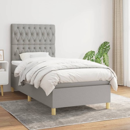 Cama box spring con colchón tela gris claro 90x200 cm de vidaXL, Camas y somieres - Ref: Foro24-3142545, Precio: 371,13 €, De...