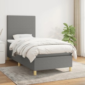 Cama box spring con colchón tela gris oscuro 90x190 cm de vidaXL, Camas y somieres - Ref: Foro24-3142138, Precio: 339,50 €, D...