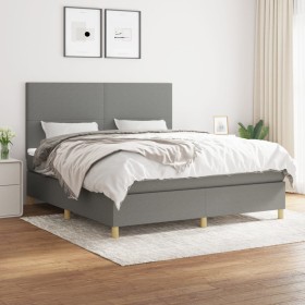 Cama box spring con colchón tela gris oscuro 160x200 cm de vidaXL, Camas y somieres - Ref: Foro24-3142186, Precio: 575,99 €, ...