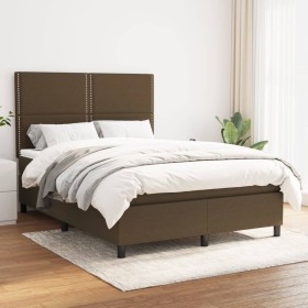 Cama box spring con colchón tela marrón oscuro 140x200 cm de vidaXL, Camas y somieres - Ref: Foro24-3141700, Precio: 498,99 €...