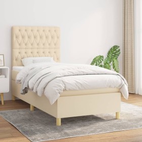 Box spring bed with cream fabric mattress 100x200 cm by vidaXL, Beds and slatted bases - Ref: Foro24-3142558, Price: 407,42 €...