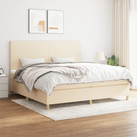 Box spring bed with cream fabric mattress 200x200 cm by vidaXL, Beds and slatted bases - Ref: Foro24-3142206, Price: 657,77 €...