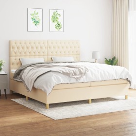 Box spring bed with cream fabric mattress 200x200 cm by vidaXL, Beds and slatted bases - Ref: Foro24-3142606, Price: 716,44 €...