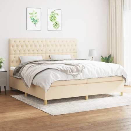 Box spring bed with cream fabric mattress 200x200 cm by vidaXL, Beds and slatted bases - Ref: Foro24-3142606, Price: 730,55 €...