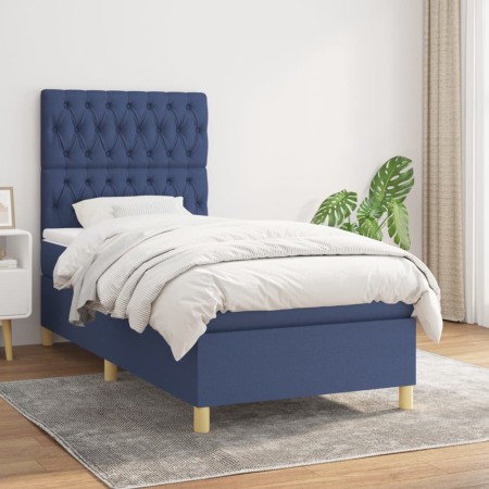 Cama box spring con colchón tela azul 100x200 cm de vidaXL, Camas y somieres - Ref: Foro24-3142559, Precio: 397,81 €, Descuen...