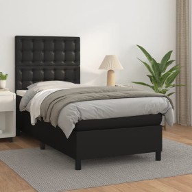 Box spring bed with black synthetic leather mattress 90x190 cm by vidaXL, Beds and slatted bases - Ref: Foro24-3142821, Price...