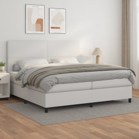 Box spring bed with white synthetic leather mattress 200x200 cm by vidaXL, Beds and slatted bases - Ref: Foro24-3142744, Pric...