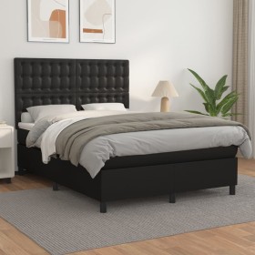 Cama box spring con colchón cuero sintético negro 140x200cm de vidaXL, Camas y somieres - Ref: Foro24-3142845, Precio: 521,04...