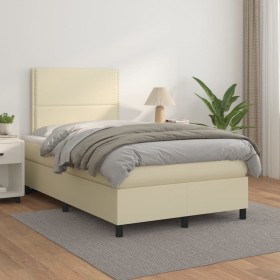 Box spring bed with cream synthetic leather mattress 120x200 cm by vidaXL, Beds and slatted bases - Ref: Foro24-3142775, Pric...