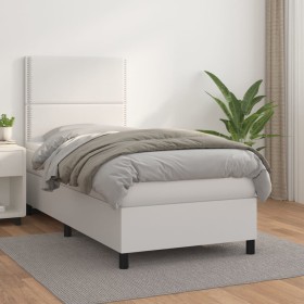 Box spring bed with white synthetic leather mattress 100x200 cm by vidaXL, Beds and slatted bases - Ref: Foro24-3142768, Pric...