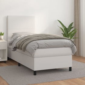 Cama box spring con colchón cuero sintético blanco 90x190 cm de vidaXL, Camas y somieres - Ref: Foro24-3142702, Precio: 382,9...