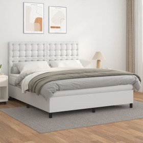 Box spring bed with white synthetic leather mattress 180x200 cm by vidaXL, Beds and slatted bases - Ref: Foro24-3142858, Pric...