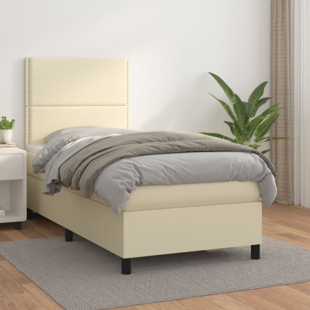 Box spring bed with cream synthetic leather mattress 100x200 cm by vidaXL, Beds and slatted bases - Ref: Foro24-3142769, Pric...