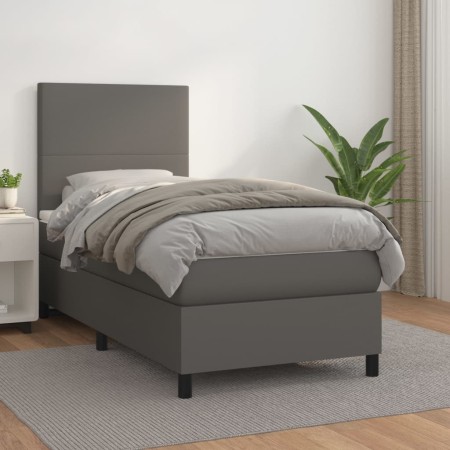 Box spring bed with gray synthetic leather mattress 100x200 cm by vidaXL, Beds and slatted bases - Ref: Foro24-3142711, Price...