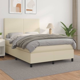 Box spring bed with cream synthetic leather mattress 140x200cm by vidaXL, Beds and slatted bases - Ref: Foro24-3142727, Price...