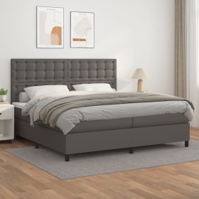 Box spring bed with gray synthetic leather mattress 200x200 cm by vidaXL, Beds and slatted bases - Ref: Foro24-3142867, Price...