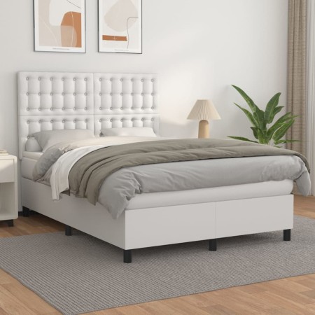 Box spring bed with white synthetic leather mattress 140x190 cm by vidaXL, Beds and slatted bases - Ref: Foro24-3142840, Pric...