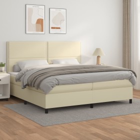 Box spring bed with cream synthetic leather mattress 200x200 cm by vidaXL, Beds and slatted bases - Ref: Foro24-3142805, Pric...