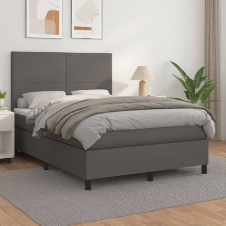 Box spring bed with gray synthetic leather mattress 140x200 cm by vidaXL, Beds and slatted bases - Ref: Foro24-3142729, Price...