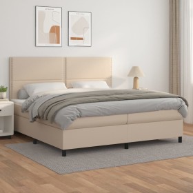 Box spring bed with cappuccino synthetic leather mattress 200x200cm by vidaXL, Beds and slatted bases - Ref: Foro24-3142808, ...