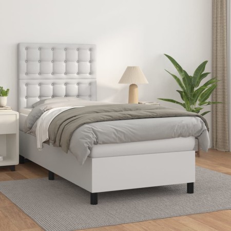 Box spring bed with white synthetic leather mattress 90x190 cm by vidaXL, Beds and slatted bases - Ref: Foro24-3142816, Price...