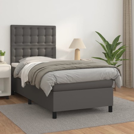 Box spring bed with gray synthetic leather mattress 90x190 cm by vidaXL, Beds and slatted bases - Ref: Foro24-3142819, Price:...