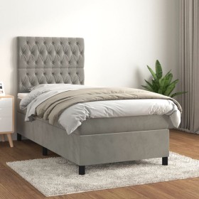 Box spring bed with light gray velvet mattress 100x200 cm by vidaXL, Beds and slatted bases - Ref: Foro24-3143187, Price: 382...