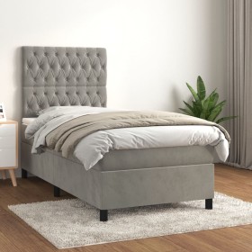 Cama box spring con colchón terciopelo gris claro 80x200 cm de vidaXL, Camas y somieres - Ref: Foro24-3143169, Precio: 333,85...