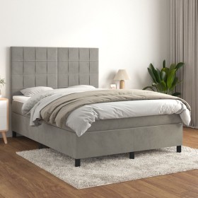 Cama box spring con colchón terciopelo gris claro 140x200 cm de vidaXL, Camas y somieres - Ref: Foro24-3143025, Precio: 502,3...