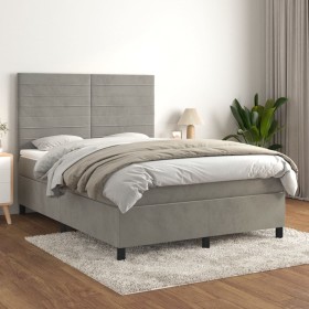 Cama box spring con colchón terciopelo gris claro 140x200 cm de vidaXL, Camas y somieres - Ref: Foro24-3143085, Precio: 493,9...