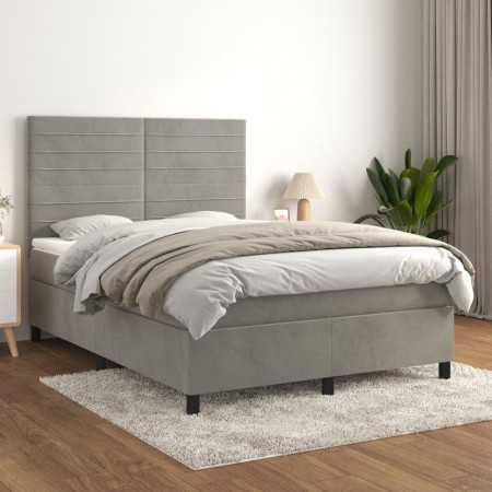 Box spring bed with light gray velvet mattress 140x200 cm by vidaXL, Beds and slatted bases - Ref: Foro24-3143085, Price: 517...