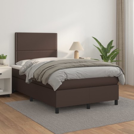 Box spring bed with brown synthetic leather mattress 120x200 cm by vidaXL, Beds and slatted bases - Ref: Foro24-3142776, Pric...