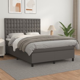 Box spring bed with gray synthetic leather mattress 140x200 cm by vidaXL, Beds and slatted bases - Ref: Foro24-3142849, Price...