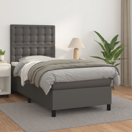 Cama box spring con colchón cuero sintético gris 90x200 cm de vidaXL, Camas y somieres - Ref: Foro24-3142825, Precio: 373,04 ...